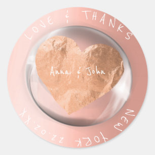 Bewaar de datum Trouwnaam Blush Pink Copper Drop Ronde Sticker
