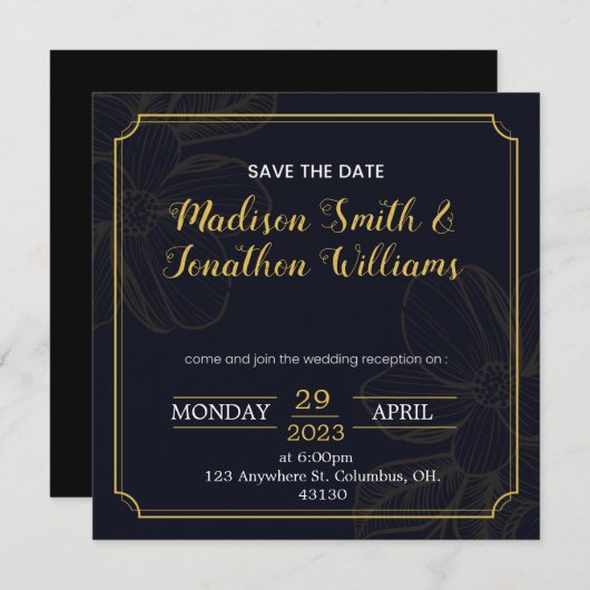 Bewaar de datum trouwreceptie uitnodiging (Voorkant / Achterkant)