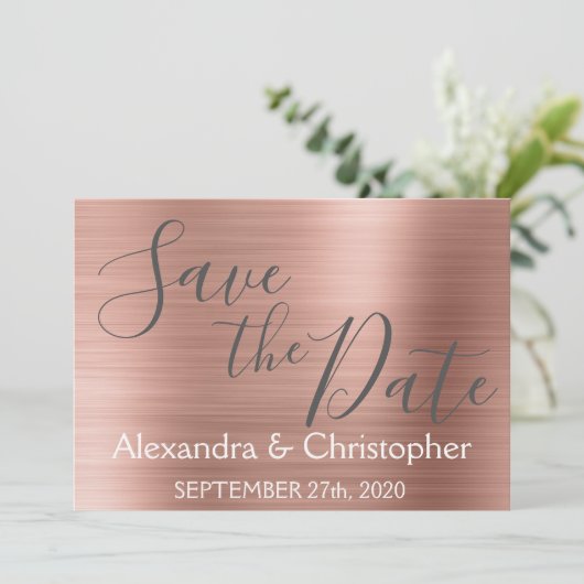 Bewaar de datum Trouwroos Goud Roze Folie Save The Date (Staand voorkant)