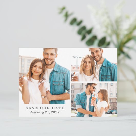 Bewaar de datum Turquoise & Gold Marble 3-fotokaar Kaart (Staand voorkant)