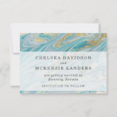 Bewaar de datum Turquoise & Gold Marble 3-fotokaar Kaart (Achterkant)