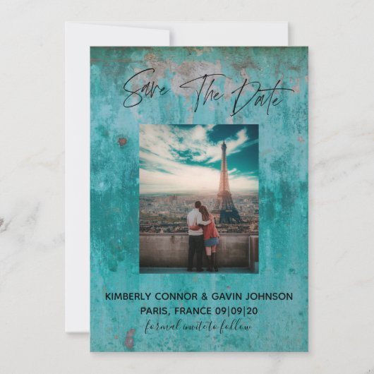 Bewaar de datum |Turquoise Roest Save The Date (Voorkant)