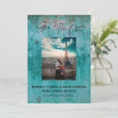Bewaar de datum |Turquoise Roest Save The Date (Staand voorkant)