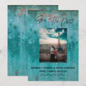 Bewaar de datum |Turquoise Roest Save The Date (Voorkant / Achterkant)
