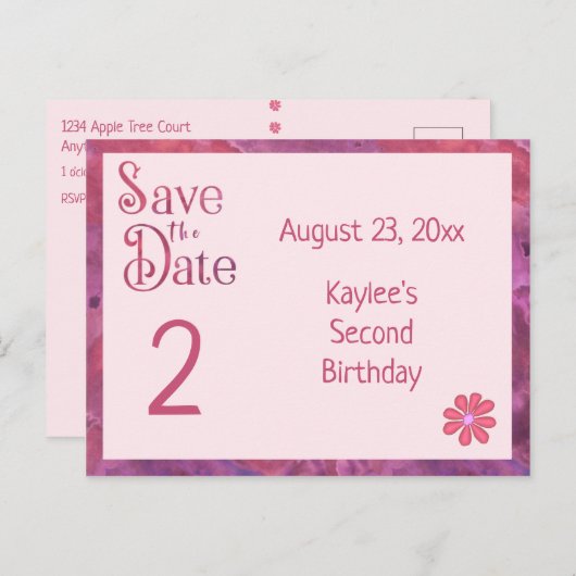 Bewaar de datum tweede verjaardag voor een meisje aankondigingskaart (Voorkant / Achterkant)