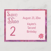 Bewaar de datum tweede verjaardag voor een meisje aankondigingskaart (Voorkant)