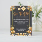 Bewaar de Datum Uitnodiging Zwart Goud 50e Verjaar (Staand voorkant)