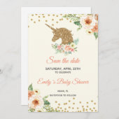 Bewaar de datum Unicorn Glitter Peach Gold Save The Date (Voorkant / Achterkant)