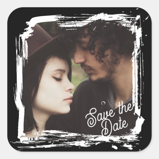 Bewaar de datum | Unieke fototemplate bruiloft Vierkante Sticker (Voorkant)