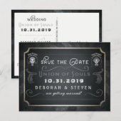 Bewaar de datum Union of Souls Skeletons Wedding Aankondigingskaart (Voorkant / Achterkant)