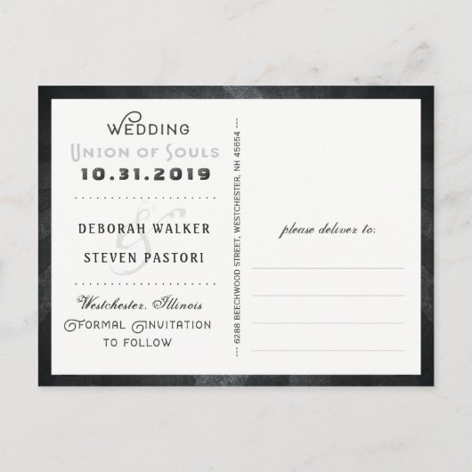 Bewaar de datum Union of Souls Skeletons Wedding Aankondigingskaart (Achterkant)