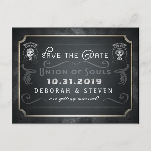 Bewaar de datum Union of Souls Skeletons Wedding Aankondigingskaart (Voorkant)