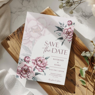 Bewaar de datum Vaalroze Pioen Huwelijk Save The Date