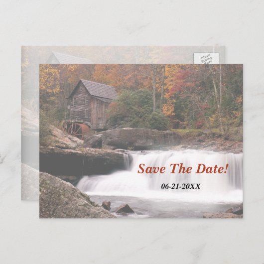 Bewaar de datum van de herfst in het land bruiloft aankondigingskaart (Voorkant / Achterkant)