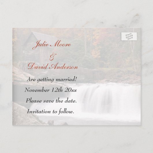 Bewaar de datum van de herfst in het land bruiloft aankondigingskaart (Achterkant)