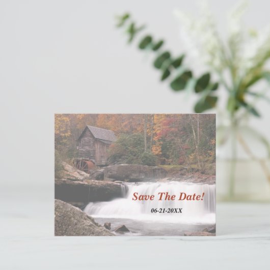 Bewaar de datum van de herfst in het land bruiloft aankondigingskaart (Staand voorkant)