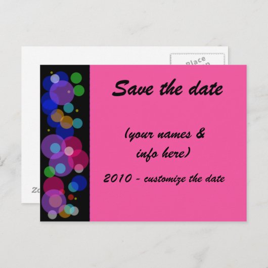 BEWAAR DE DATUM (veelkleurige) cirkels2 Aankondigingskaart (Voorkant / Achterkant)