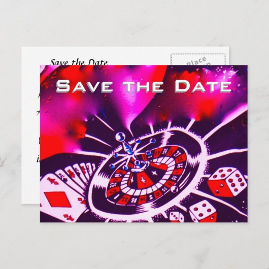 Bewaar de datum Vegas Casino Wedding Paarse Passio Aankondigingskaart (Voorkant / Achterkant)