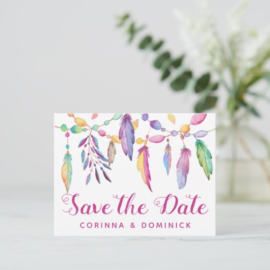 Bewaar de datum veren Native American Verloving Briefkaart (Staand voorkant)