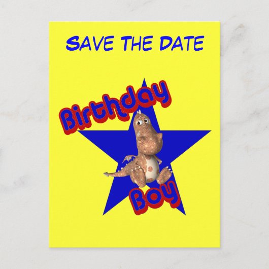 Bewaar de datum Verjaardag Boy Dinosaur Funny Brie Aankondigingskaart (Voorkant)