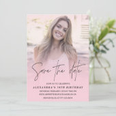 Bewaar de datum Verjaardagsfeest Foto Blush Roze Kaart (Staand voorkant)