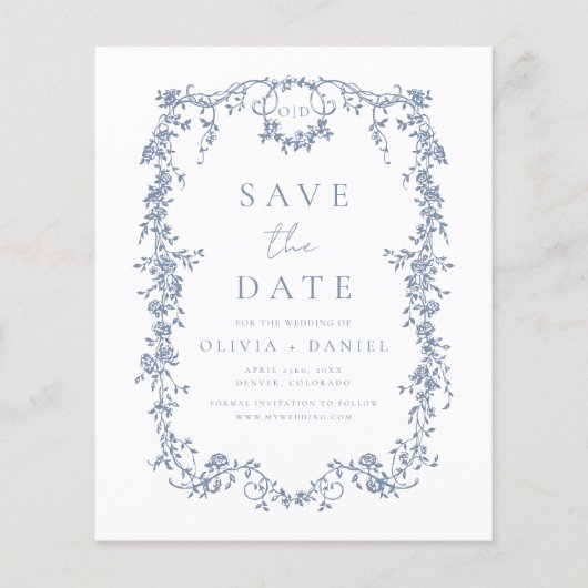 Bewaar de datum Victoriaans Floral Dusty Wedding Flyer (Voorkant)