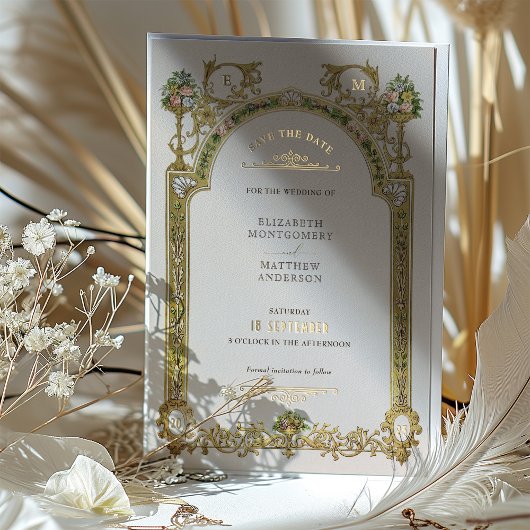 Bewaar de datum Victoriaans Royal Elegance bruilof Folie Uitnodiging