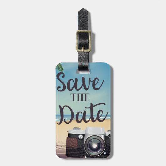 Bewaar de datum vintage Camera en Strand Bagagelabel (Voorkant verticaal)