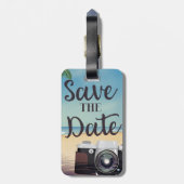 Bewaar de datum vintage Camera en Strand Bagagelabel (Achterkant verticaal)