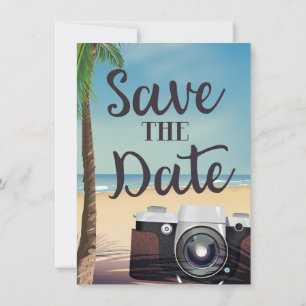 Bewaar de datum vintage Camera en Strand Kaart