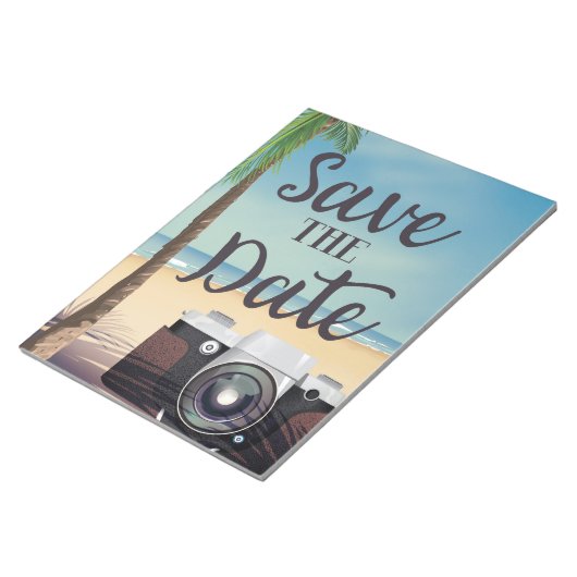Bewaar de datum vintage Camera en Strand Notitieblok (Schuin)