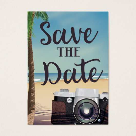 Bewaar de datum vintage Camera en Strand Visitekaartje (Voorkant)