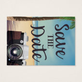 Bewaar de datum vintage Camera en Strand Visitekaartje (Achterkant)