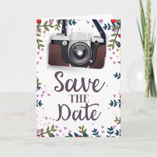 Bewaar de datum Vintage Camera Feestdagen Kaart (Voorkant)