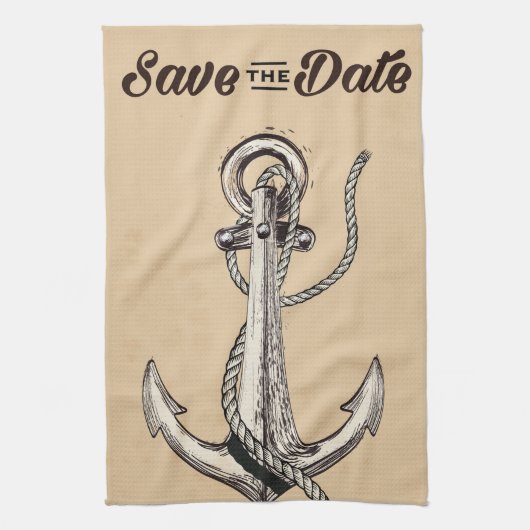 Bewaar de datum vintage Nautical Anchor Theedoek (Verticaal)
