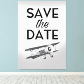 Bewaar de datum vintage vliegtuig canvas afdruk (Insitu (Houten vloer))