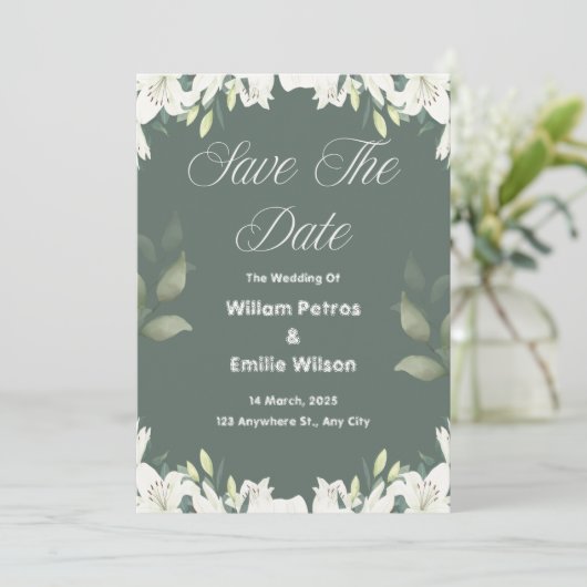 Bewaar de datum voor een Olive Green Wedding Kaart (Staand voorkant)