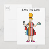 Bewaar de datum voor Tea Party Cartoon Lady Aankondigingskaart (Voorkant / Achterkant)