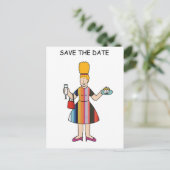 Bewaar de datum voor Tea Party Cartoon Lady Aankondigingskaart (Staand voorkant)