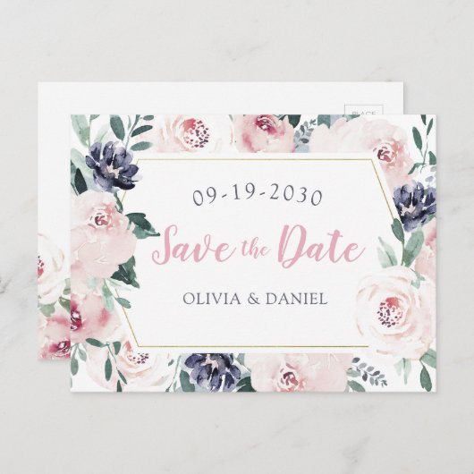 Bewaar de datum waarop de botanische bloesem wordt aankondigingskaart (Voorkant / Achterkant)