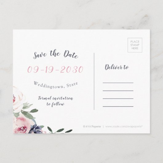 Bewaar de datum waarop de botanische bloesem wordt aankondigingskaart (Achterkant)