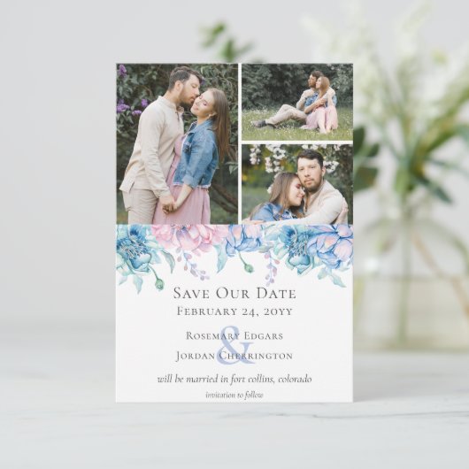 Bewaar de datum Waterverf Floral Wedding Kaart (Staand voorkant)