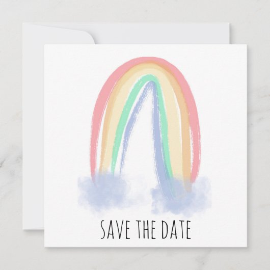 bewaar de datum waterverf geschilderde regenboog save the date (Voorkant)