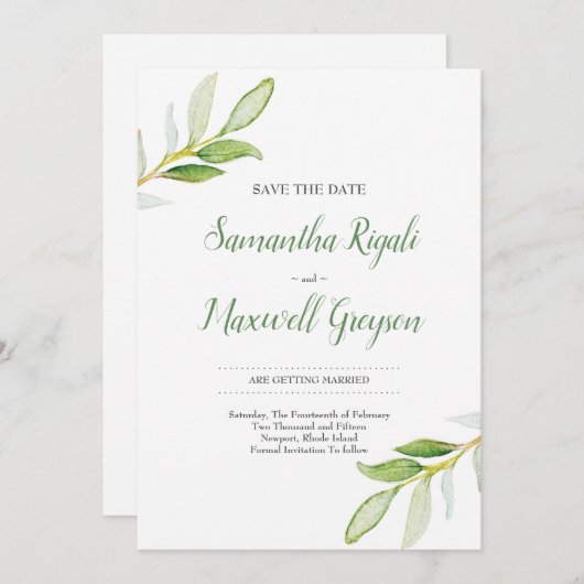 Bewaar de datum waterverf groen save the date (Voorkant / Achterkant)