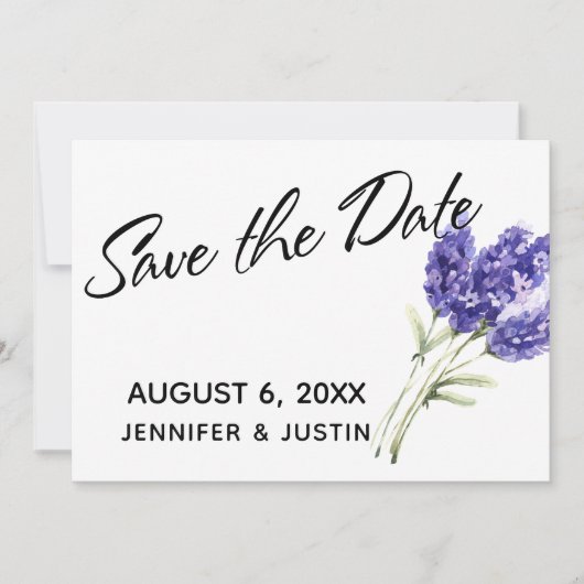 Bewaar de datum waterverf lavendelbloemen save the date (Voorkant)