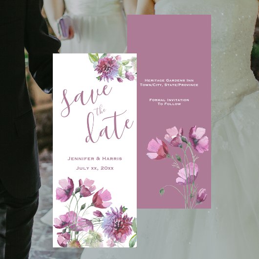 Bewaar de datum Waterverf Paarse Bloemen Save The Date