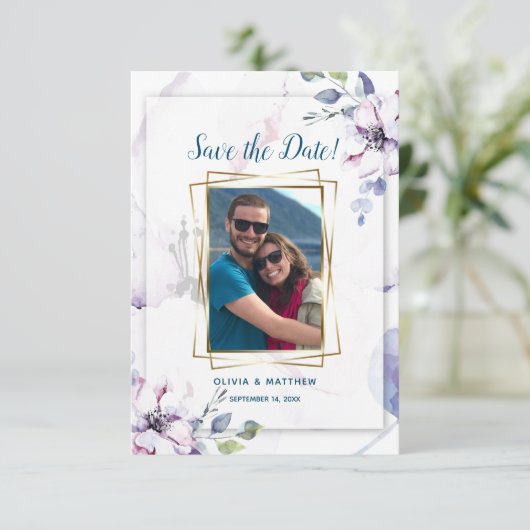 Bewaar de datum  Waterverf Roze Appelbloesem Kaart (Staand voorkant)