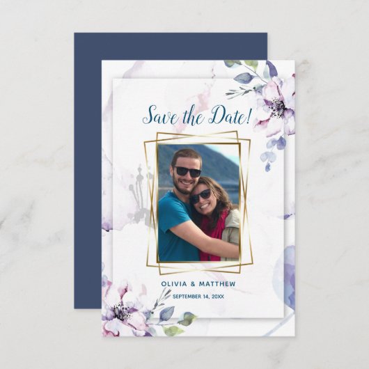 Bewaar de datum  Waterverf Roze Appelbloesem Kaart (Voorkant / Achterkant)