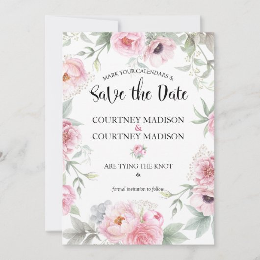 Bewaar de datum waterverf roze rozen bloemen save the date (Voorkant)