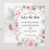 Bewaar de datum waterverf roze rozen bloemen save the date (Voorkant / Achterkant)